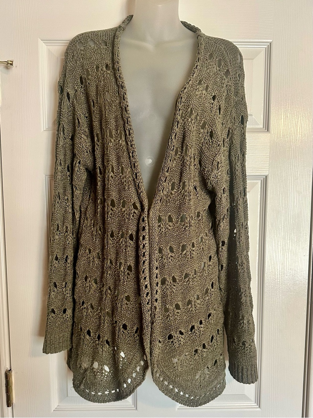 Debbie Morgan Olive Green Open-Knit long line Cardigan